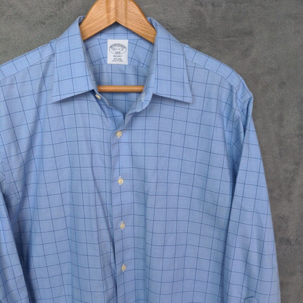 Brooks Brothers Regent Button Down Oxford Shirt Mens 16.5 2/3 Blue Glen Plaid